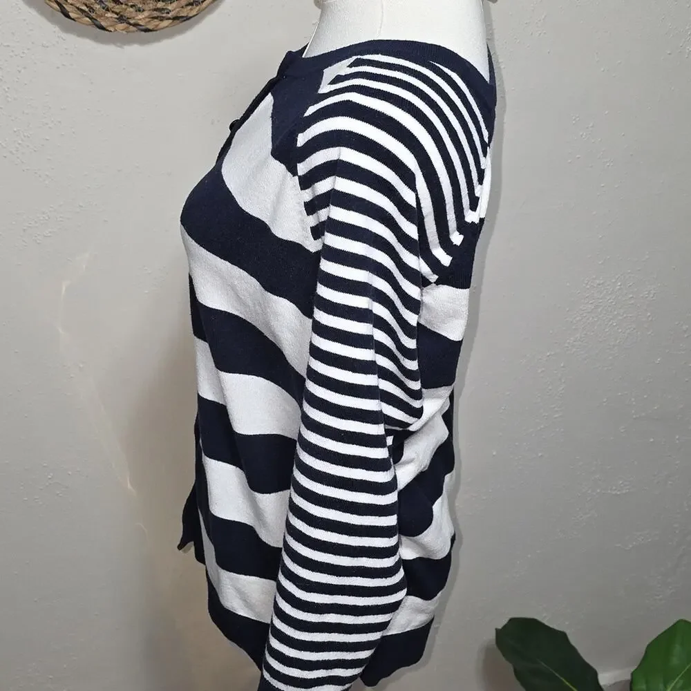 Merona Navy & Winter White Striped Lightweight Layering Cardigan Sweater Womens